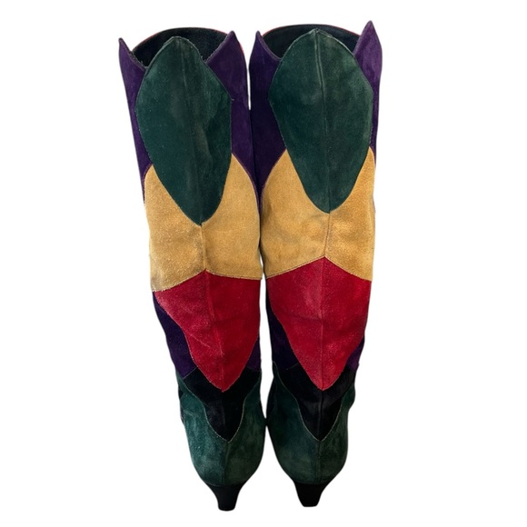 VINTAGE VERA CUOIO Colorblock Patchwork Suede Leather Boots Size 8 - Picture 5 of 15